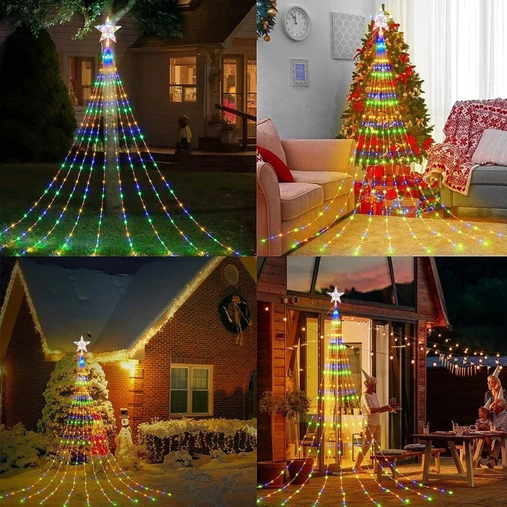 LED Five-Pointed Star Waterfall Light – Starry Sky Outdoor Courtyard & Garden Fairy Light Decoration