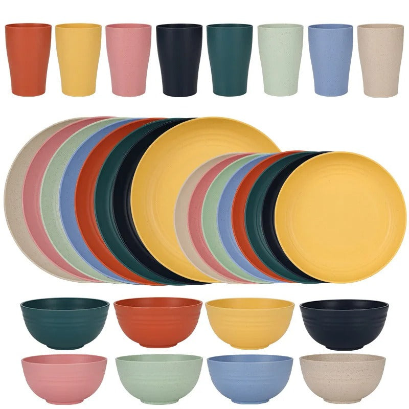 Biodegradable Dinnerware Set – Unbreakable Plates, Bowls & Cups | 16-Piece Lightweight Kitchen Set
