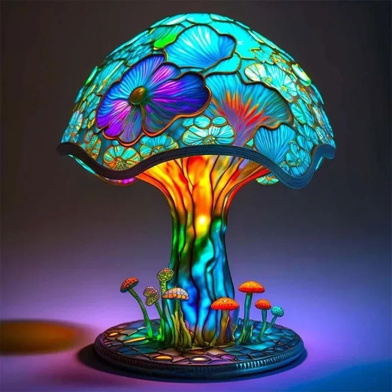 Fairy Mushroom Garden Stained Glass Lamp – Handmade Night Light