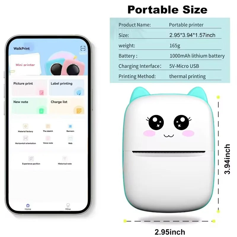 Mini Portable Wireless Bluetooth Thermal Printer – iOS & Android Compatible with Paper Rolls