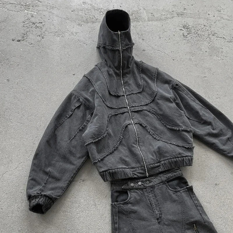 Y2K Gothic Denim Jacket - Oversized Vintage Streetwear Hoodie