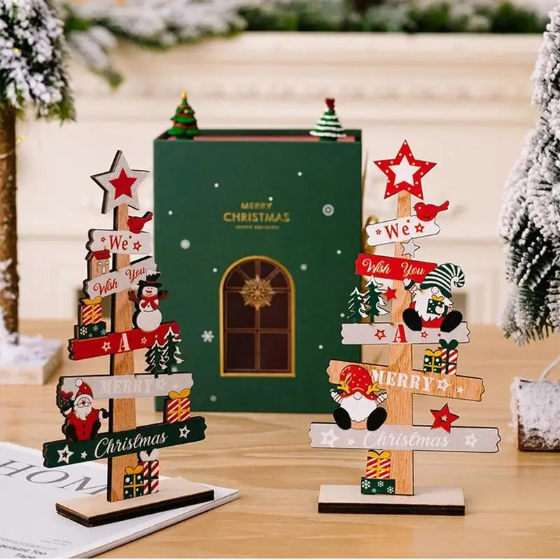 Desktop Christmas Tree & Santa Claus DIY Wooden Decoration – Festive Desk Ornament & Craft Kit