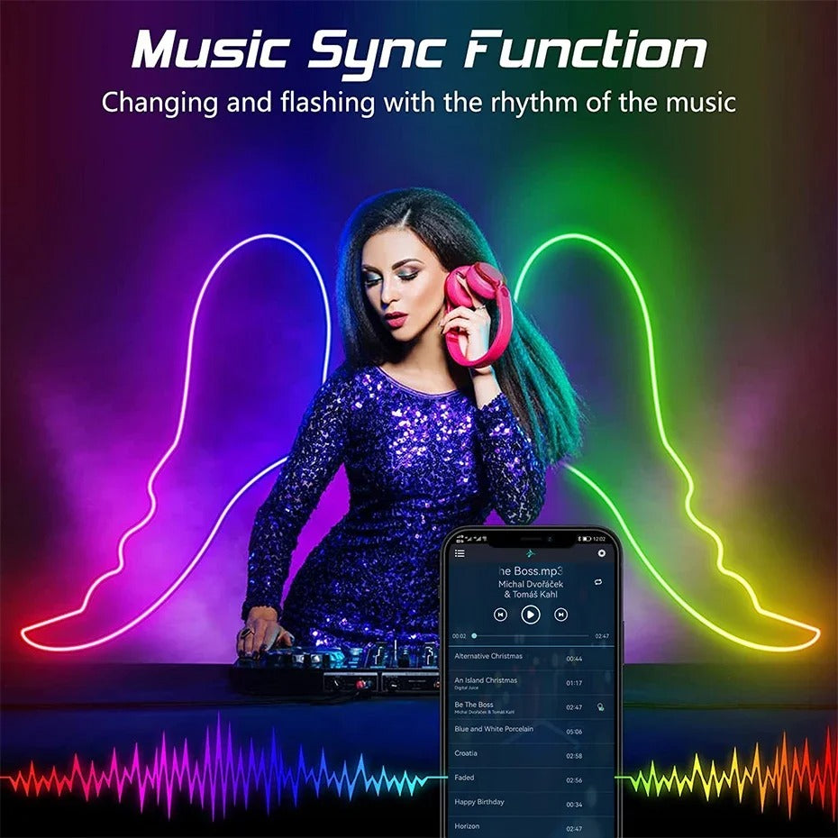 TUYA Neon LED Strip Lights – 5-24V 96LEDs/M Silicone Neon Rope Light with Music Sync & App Control