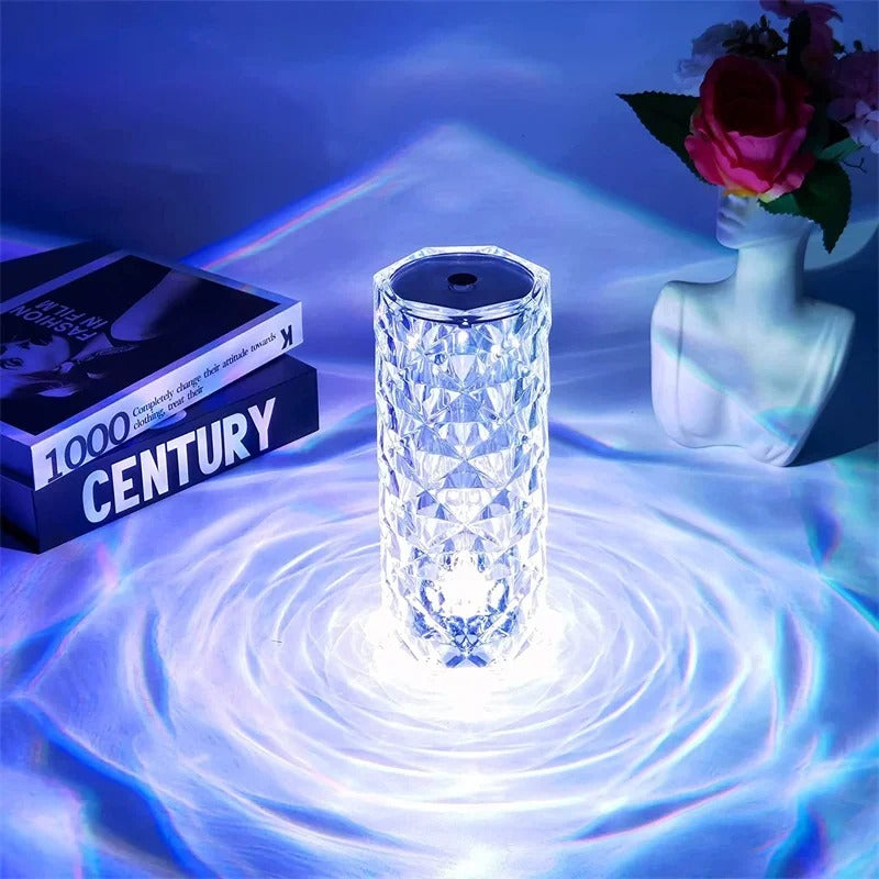 Crystal Rose Table Lamp – 16 Colour RGB LED Night Light with Remote & USB-C Rechargeable