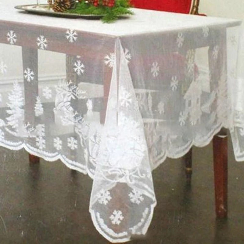 White Lace Macrame Tablecloth – Elegant Boho Crochet Table Cover for Dining, Weddings & Home Decor