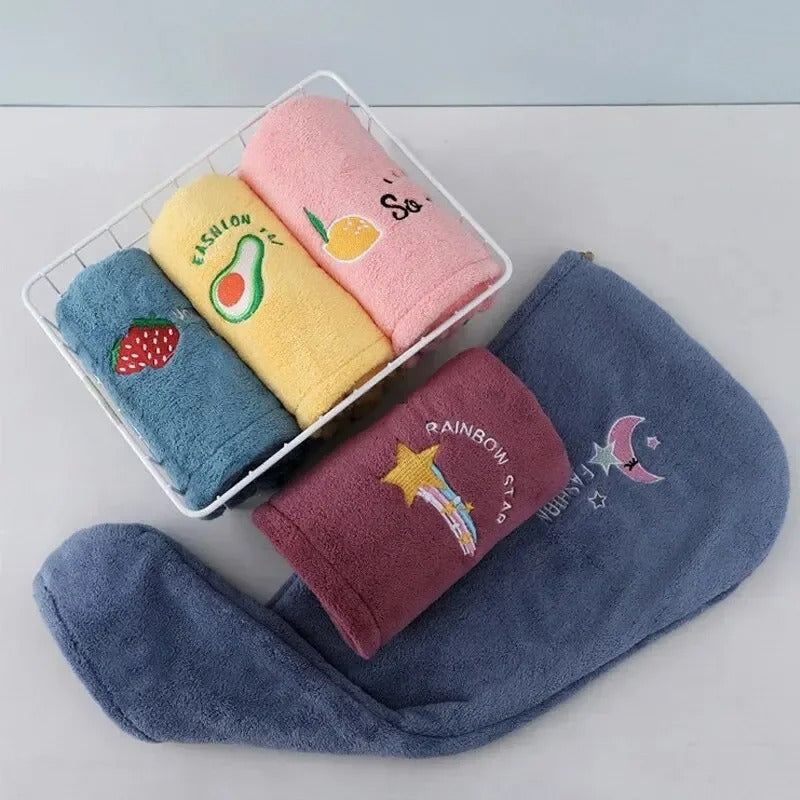 Quick Dry Hair Towel - Super Absorbent Coral Fleece Hair Wrap with Button - Soft Microfiber Hair Turban for Women & Girls