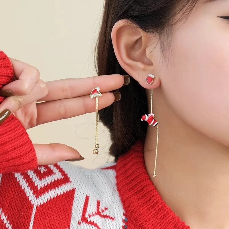 Asymmetric Snowflake Christmas Boot & Hat Drop Earrings – Festive Statement Jewellery for the Holiday Season