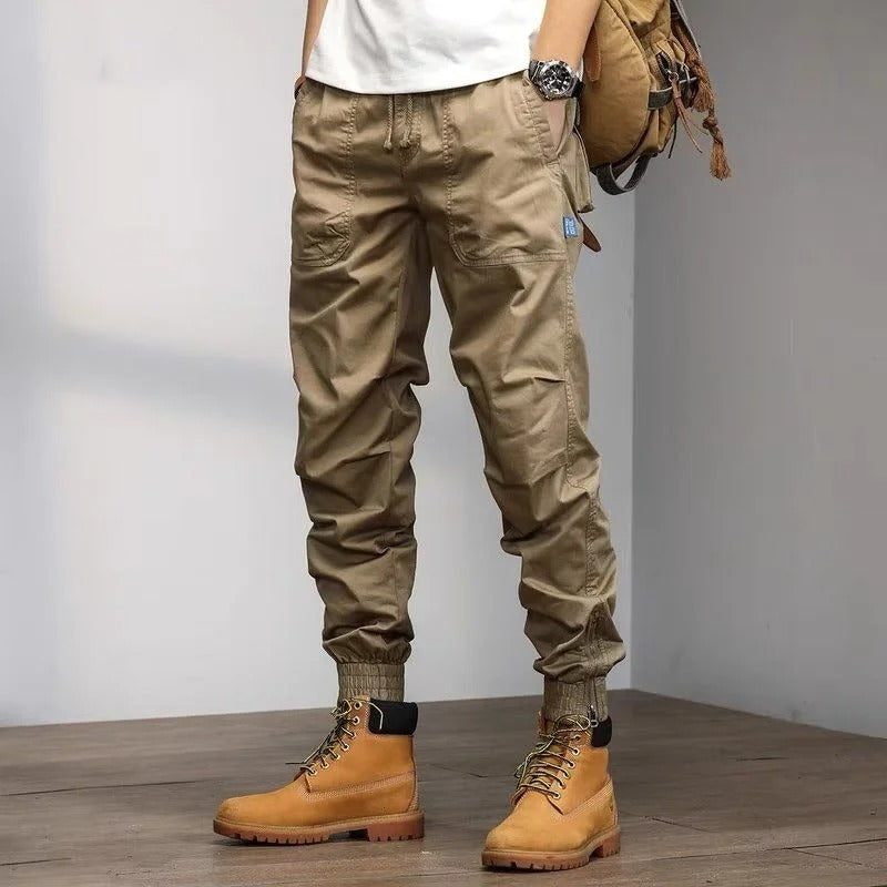 Men’s Classic Cotton Cargo Pants – Solid Colour Multi-Pocket Casual Trousers