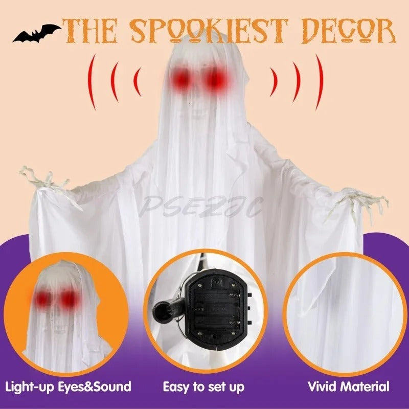 Halloween 1.7m Voice Controlled Luminous Swinging Ghost – Sound Activated Standing Decoration & Party Prop