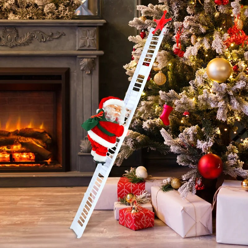 Santa Claus Climbing Ladder Doll with Music – Christmas Tree Ornament & Festive Decoration