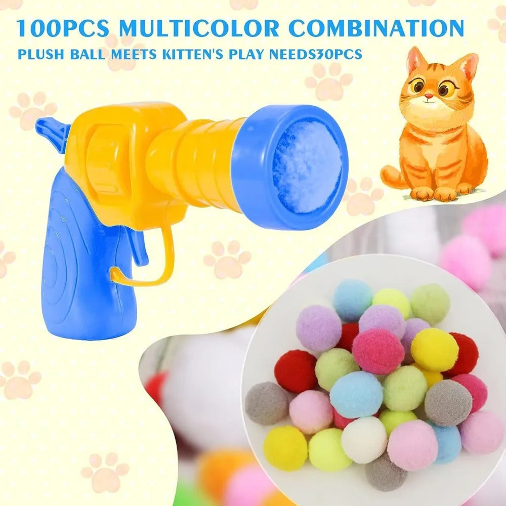 Plush Ball Shooting Gun Cat Toy – Interactive Indoor Cat Launcher Toy for Exercise & Play