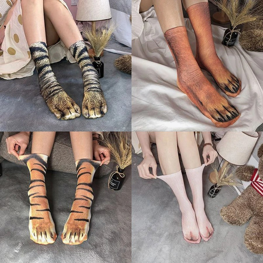Animal Paw Socks – Cute Novelty Fluffy Paw Print Socks for Women & Kids