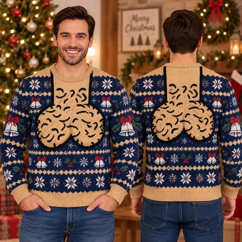 Men’s Funny Christmas Sweater – Red Festive Novelty Design