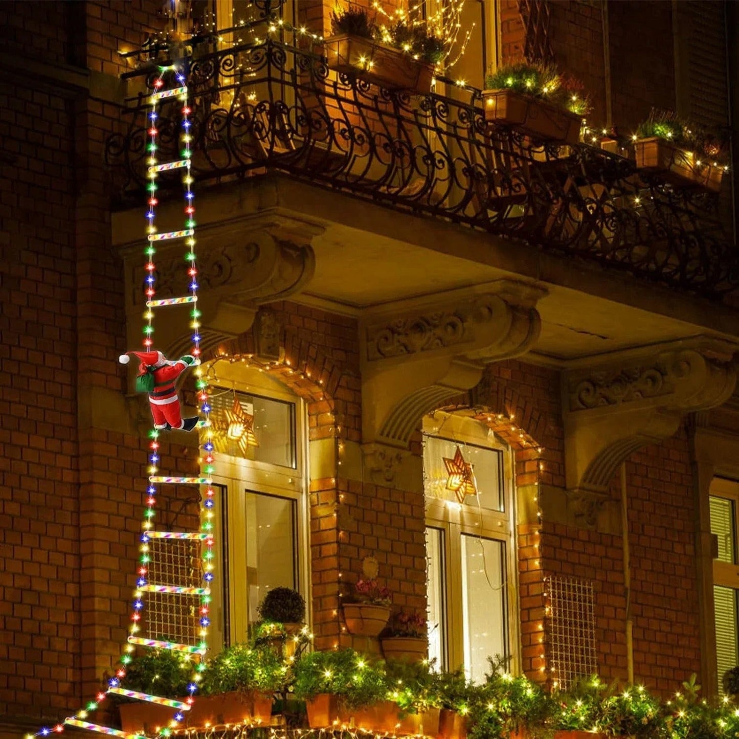 Santa Claus Climbing Ladder String Lights – USB Powered 8 Mode LED Lamp for Christmas Window & Wall Decor
