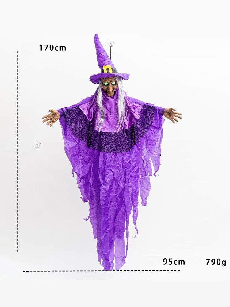 Halloween Life Size Animatronic Witch 180cm – Motion Sensor, Talking, Glowing Eyes, Outdoor Yard Decor