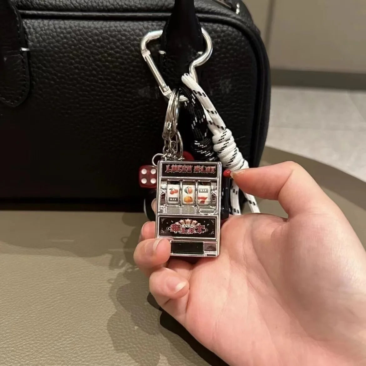 Mini Slot Machine Keychain – Novelty Lucky Charm Keyring Toy for Adults & Gambling Enthusiasts - QuirkyFindsHub