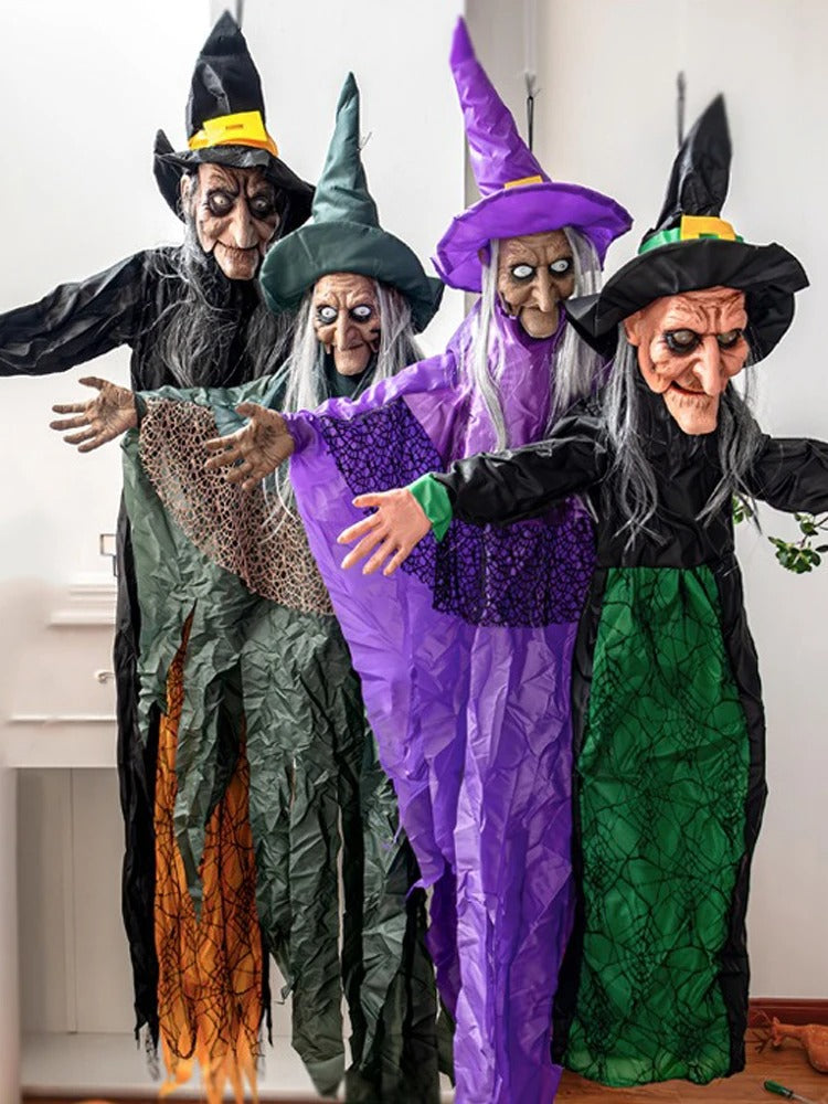 Halloween Life Size Animatronic Witch 180cm – Motion Sensor, Talking, Glowing Eyes, Outdoor Yard Decor