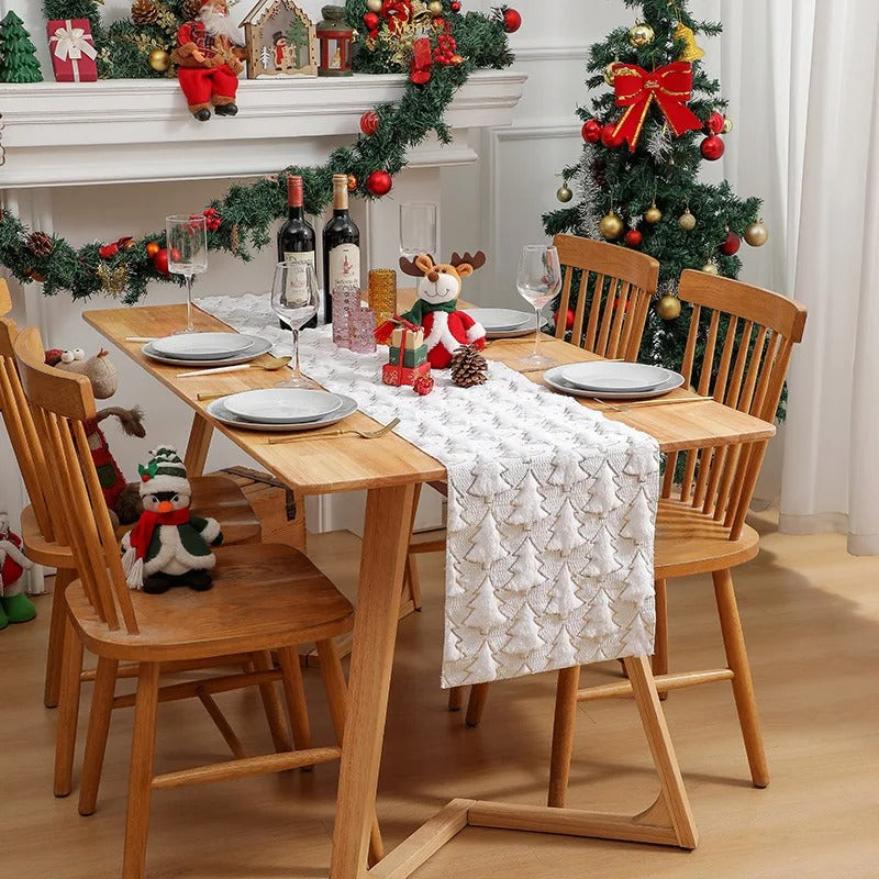 3D Green Christmas Tree Sequin Table Runner, Holiday Decor