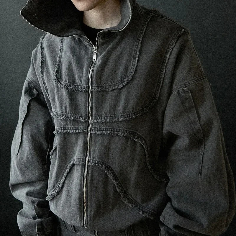 Y2K Gothic Denim Jacket - Oversized Vintage Streetwear Hoodie