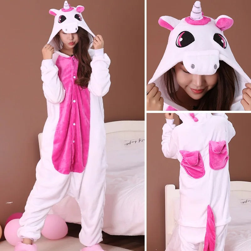 Rainbow Unicorn Kigurumi Onesie – Adorable Hooded Animal Pyjama Costume for Adults & Kids
