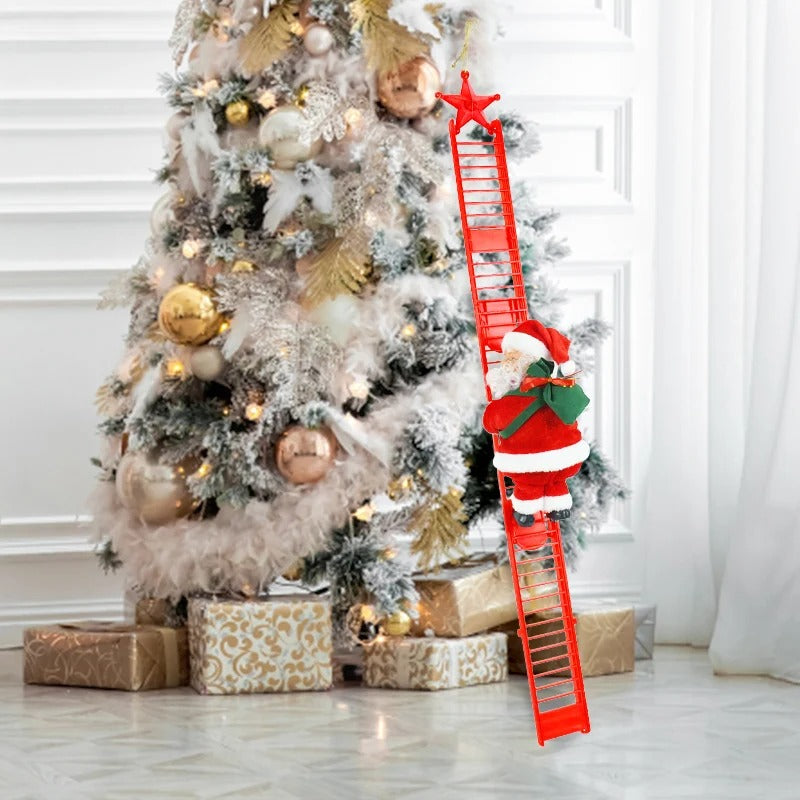 Santa Claus Climbing Ladder Doll with Music – Christmas Tree Ornament & Festive Decoration