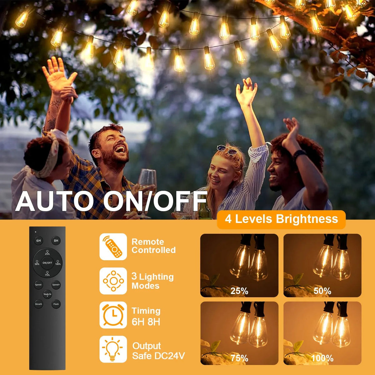ST38 LED Outdoor String Lights with Remote Control – Dimmable Patio & Garden Lights