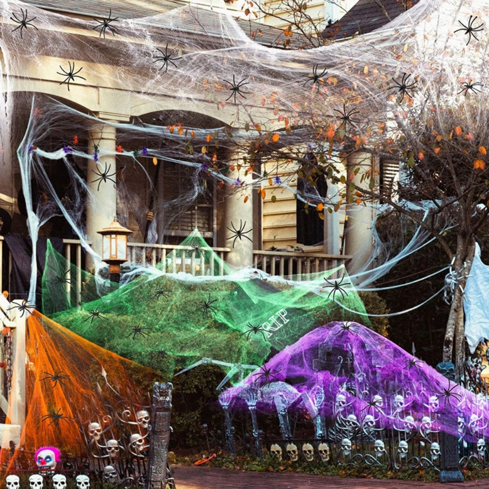 Halloween Artificial Spider Web & Cobweb Decoration – Stretchy Gothic Haunted House Decor