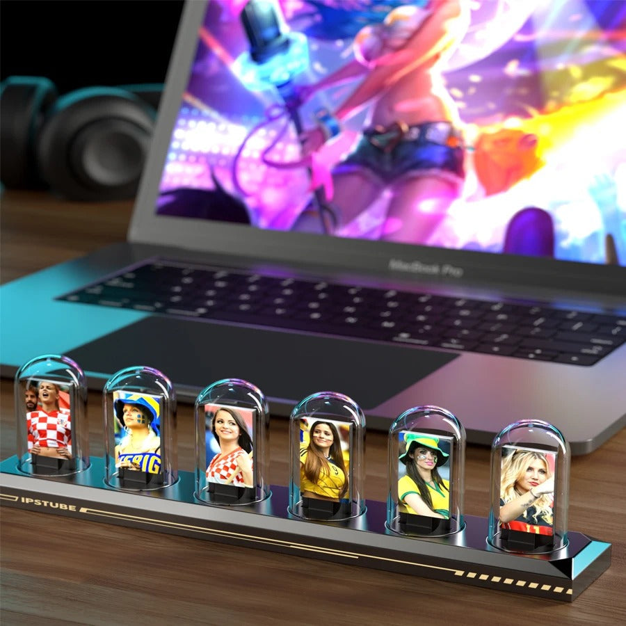 RGB Nixie Tube Clock – LED Glow IPS Colour Screen Retro Digital Desk Clock for Home & Office Decor