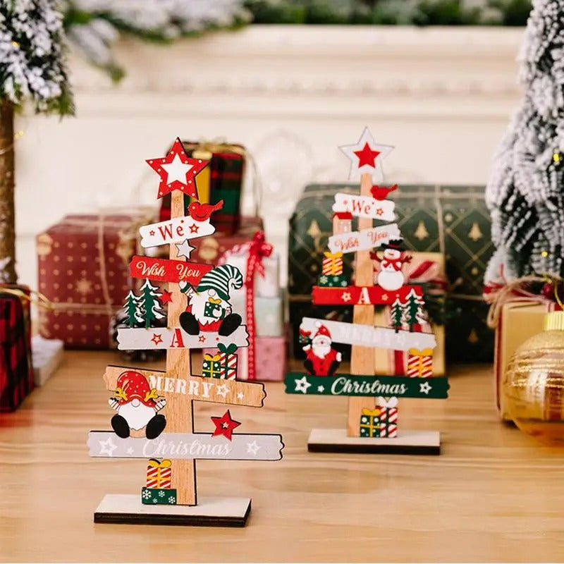 Desktop Christmas Tree & Santa Claus DIY Wooden Decoration – Festive Desk Ornament & Craft Kit
