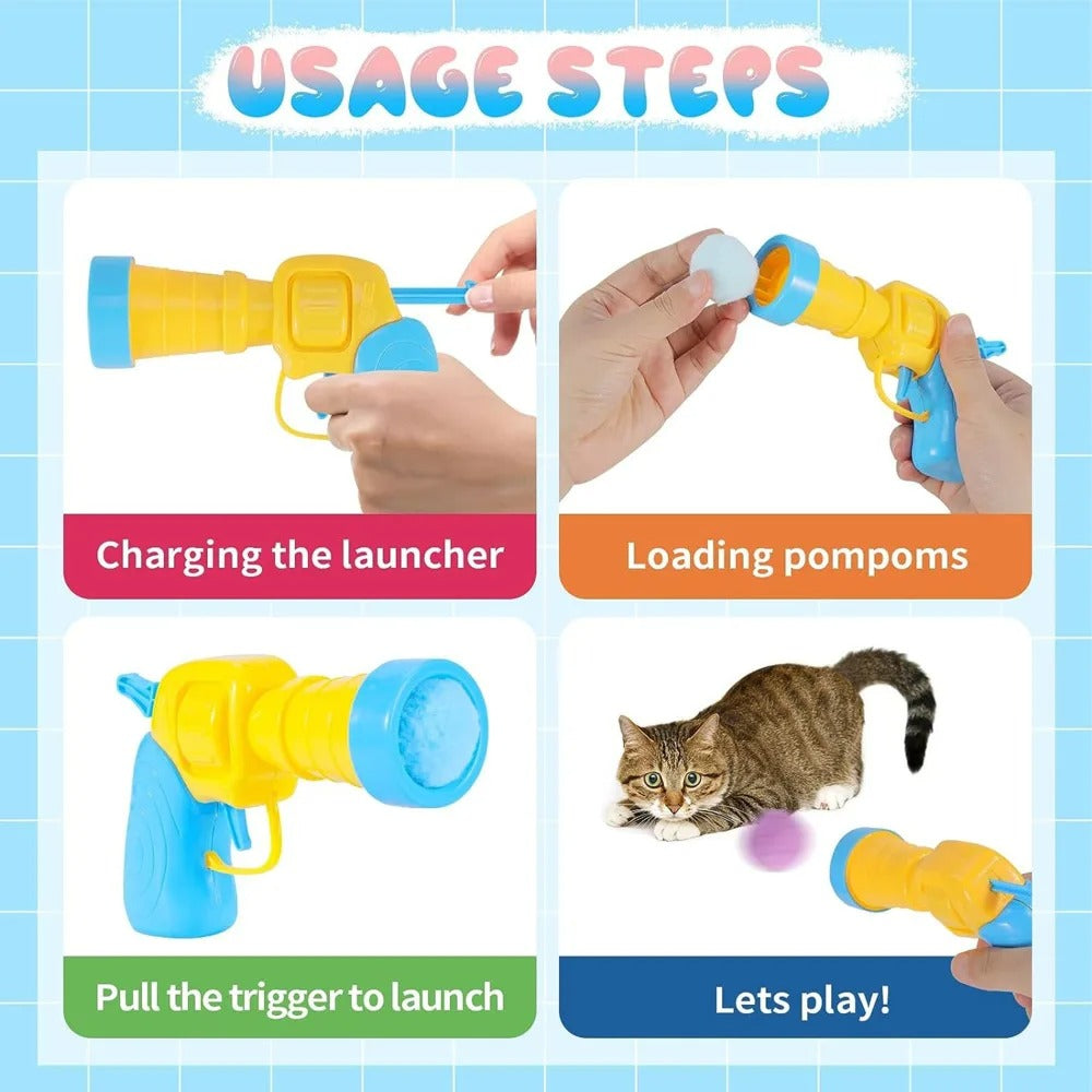 Plush Ball Shooting Gun Cat Toy – Interactive Indoor Cat Launcher Toy for Exercise & Play