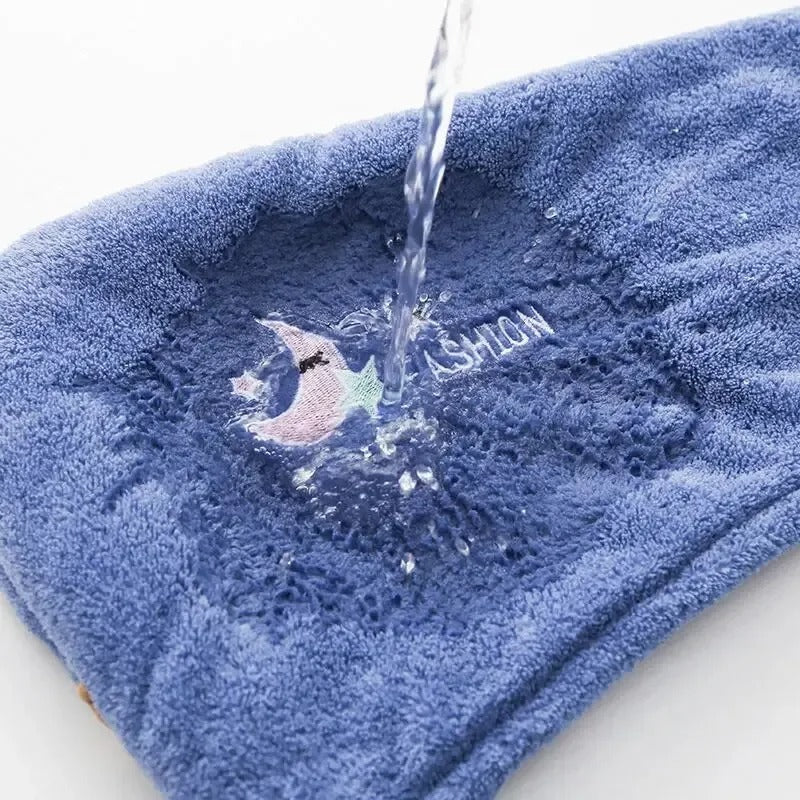 Quick Dry Hair Towel - Super Absorbent Coral Fleece Hair Wrap with Button - Soft Microfiber Hair Turban for Women & Girls