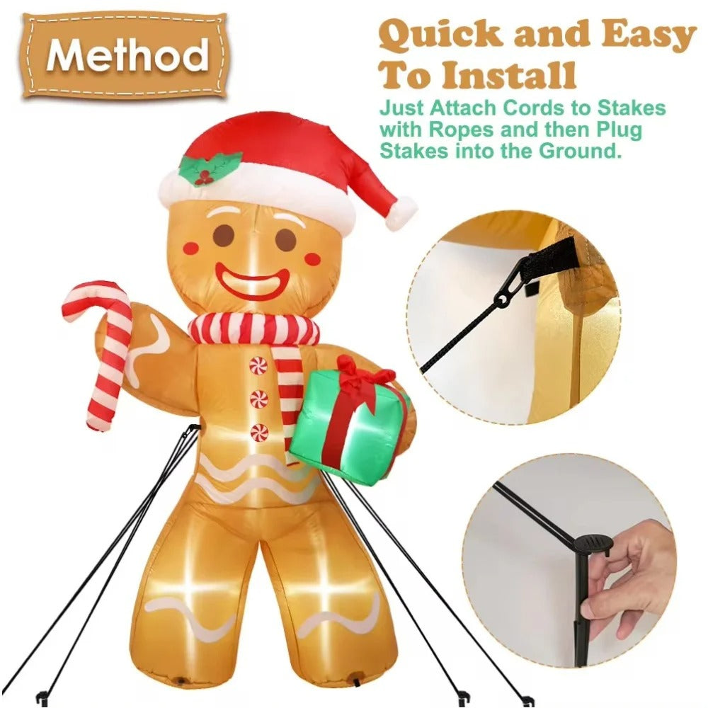 8FT Christmas Inflatable Gingerbread Man with Gift Pack – 2.4M Outdoor Garden Lawn Decoration