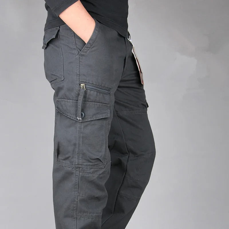 Men’s Cotton Cargo Trousers – Loose Straight Leg Multi-Pocket Work Pants for Spring & Summer