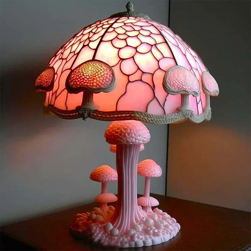 Fairy Mushroom Garden Stained Glass Lamp – Handmade Night Light