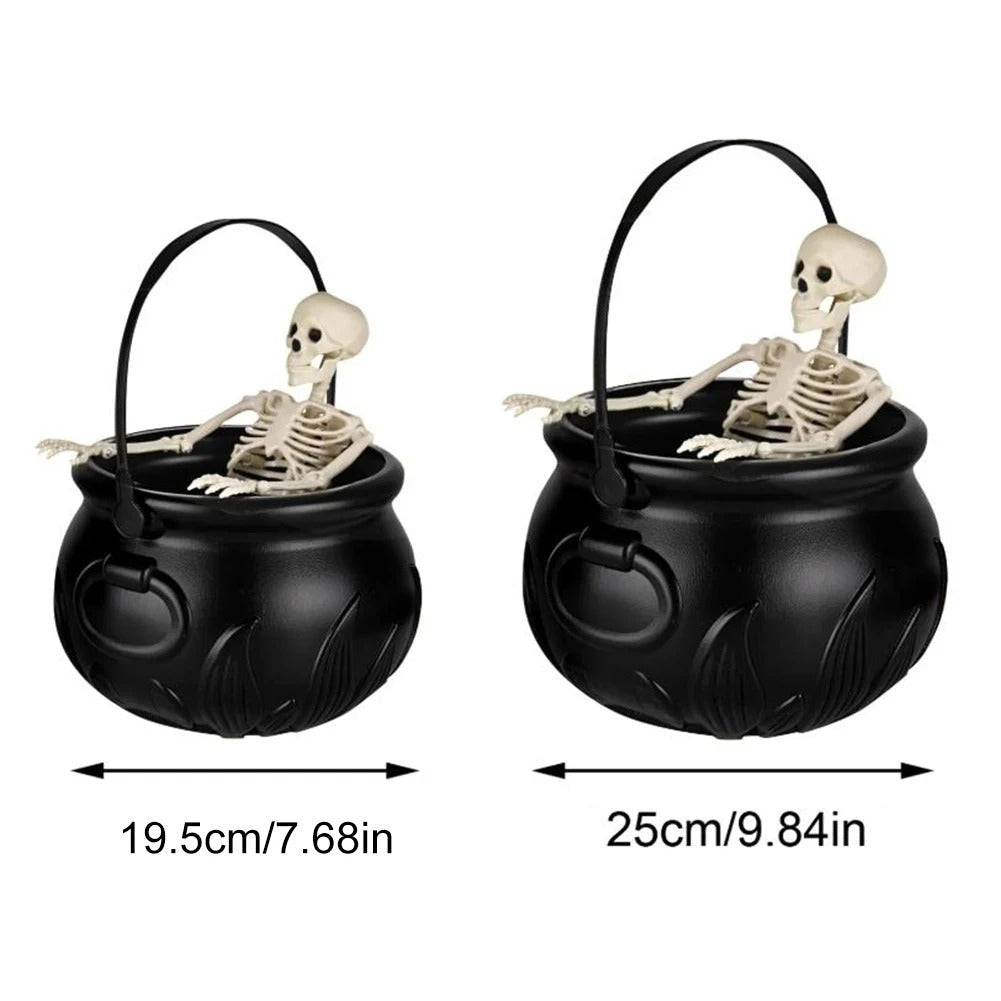 Halloween Witch Cauldron with LED Light & Fog Mist Maker – Skeleton Decor for Spooky Party