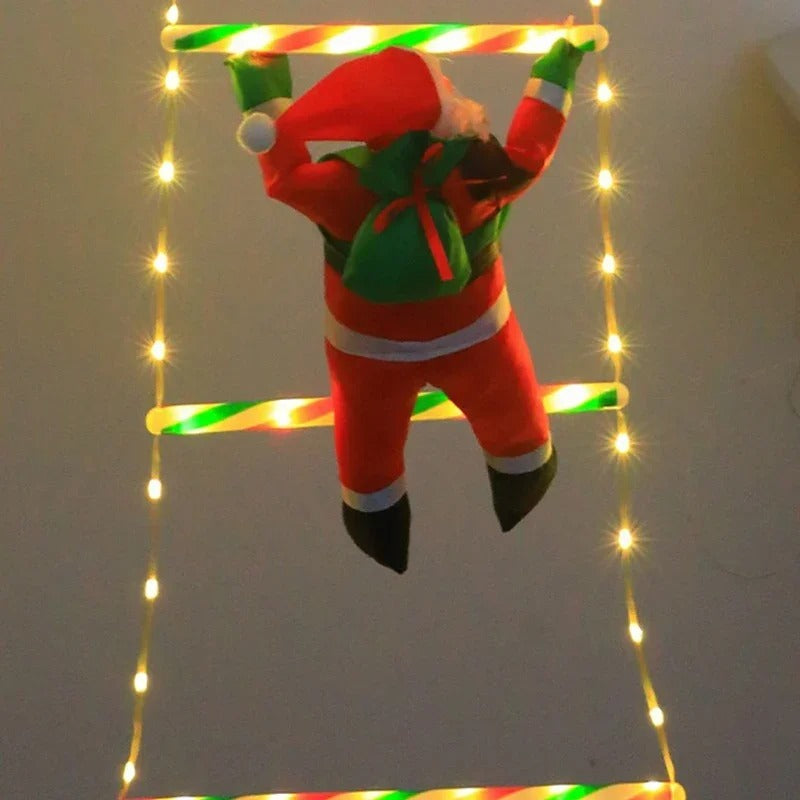 Santa Claus Climbing Ladder String Lights – USB Powered 8 Mode LED Lamp for Christmas Window & Wall Decor