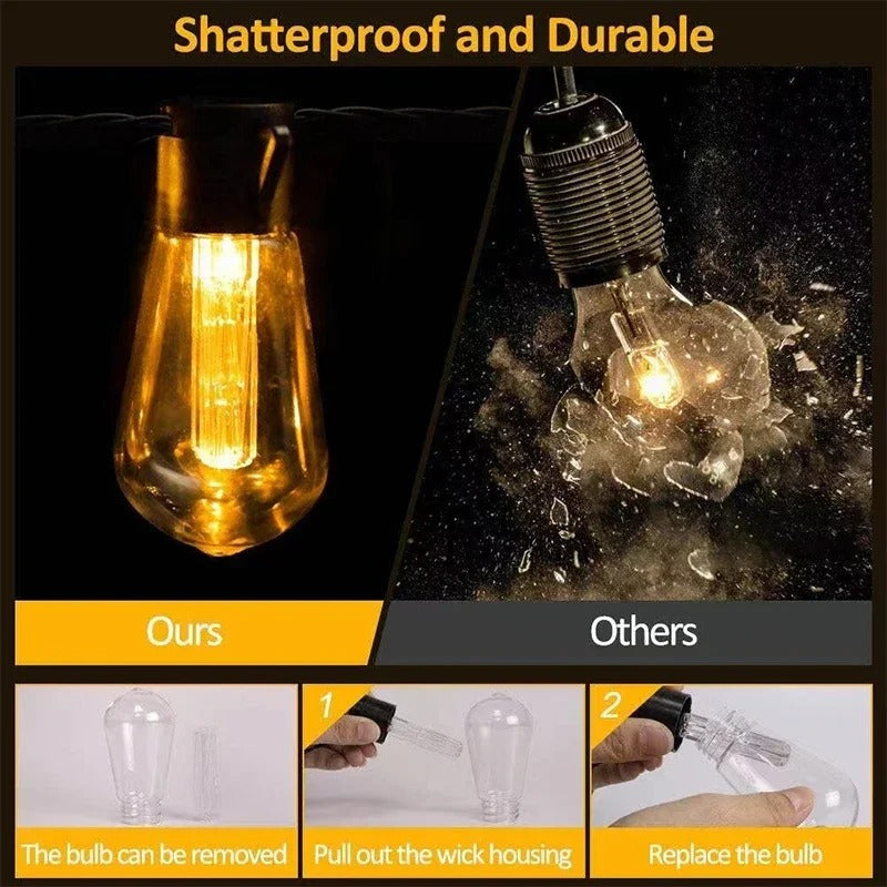 Solar String Lights, S14 Edison Bulb Warm White Garland