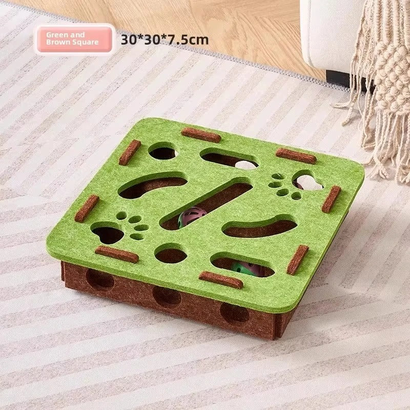 Cat Puzzle Toy Felt Box – Interactive Exercise & Hunting Toy with Ball for Indoor Cats