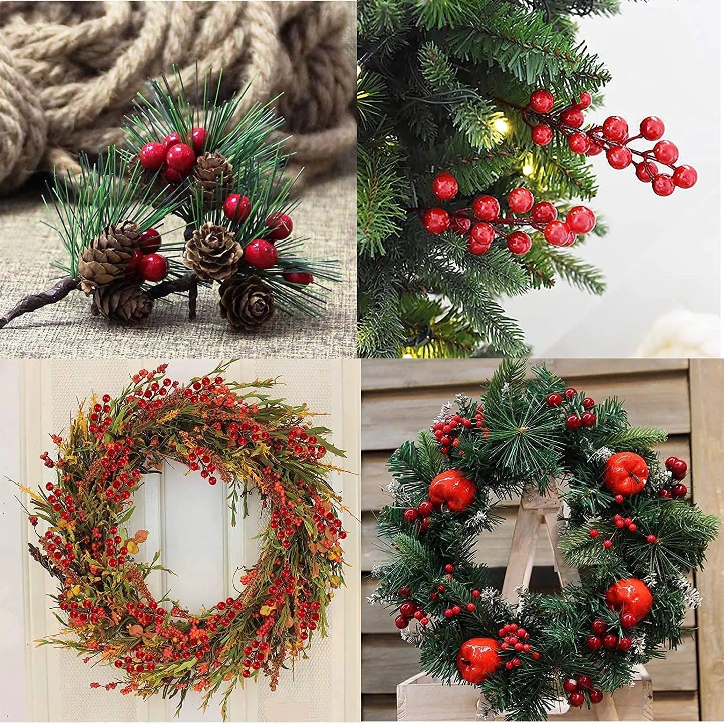 Mini Artificial Red Berries – Fake Cherry Stamens for Christmas Wreaths, Floral Crafts & Decorations