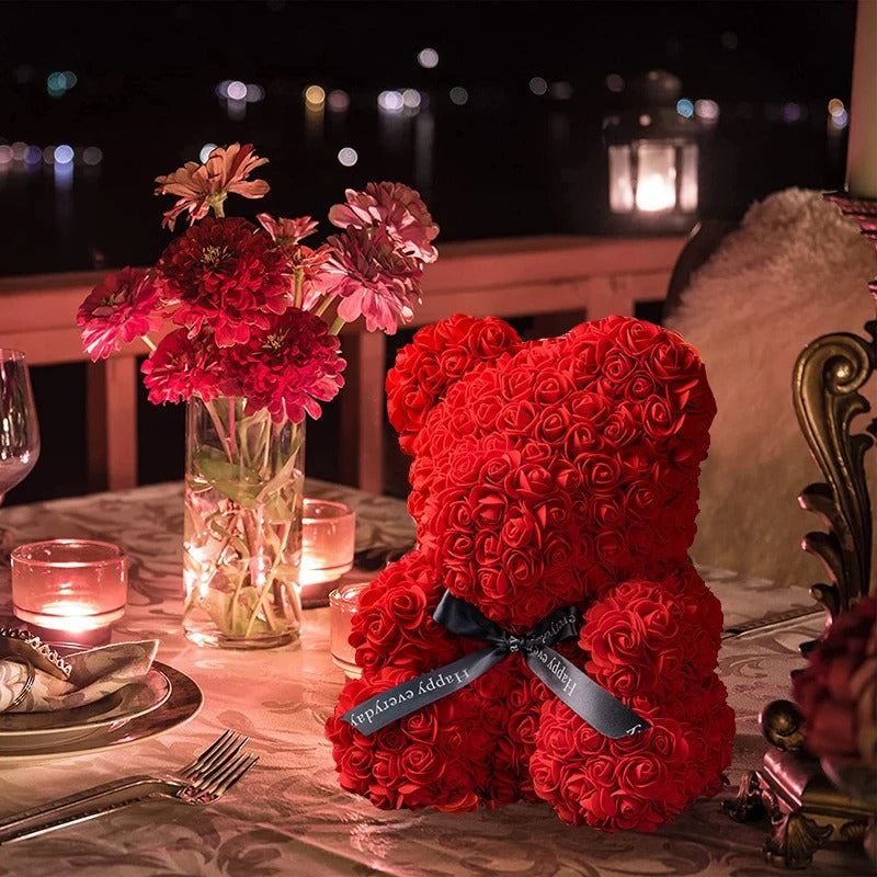 Valentine Gift Rose Bear – Artificial Flower Teddy Bear Decoration