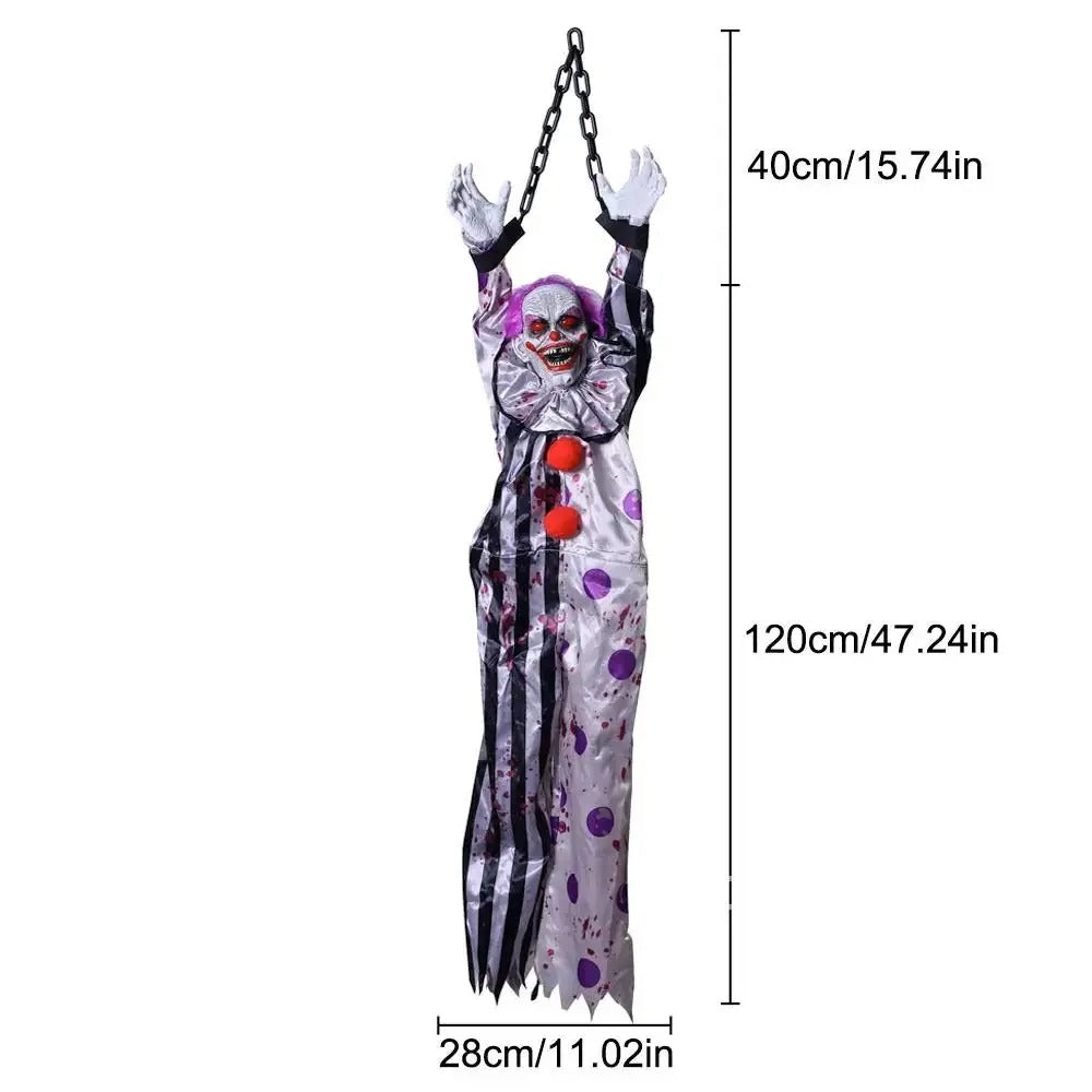 Scary Hanging Clown Animatronics with Glowing Eyes – Haunted Halloween Prop
