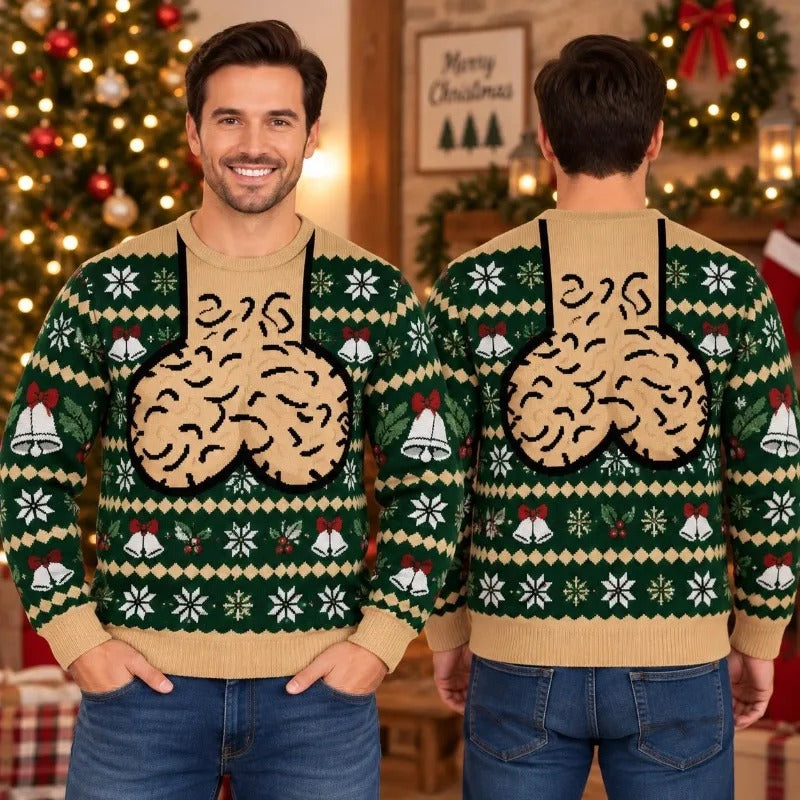 Men’s Funny Christmas Sweater – Red Festive Novelty Design