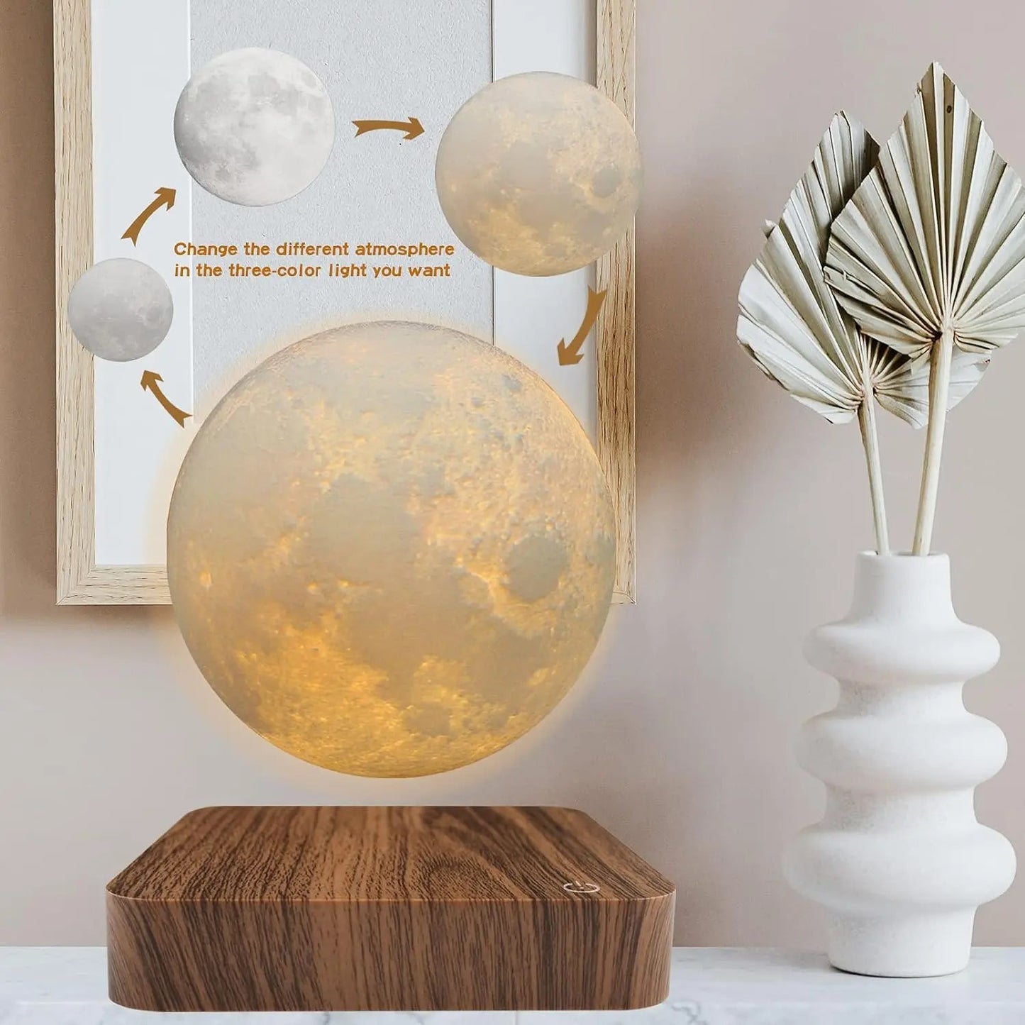 Magnetic Levitating Moon Lamp – 3D Printed, 3-Color LED Night Light with Wooden Base