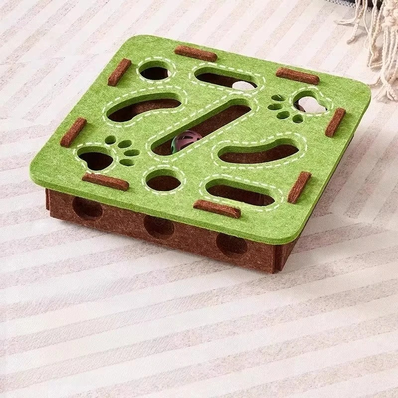 Cat Puzzle Toy Felt Box – Interactive Exercise & Hunting Toy with Ball for Indoor Cats