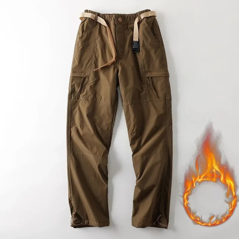 Men’s Thick Waterproof Fleece Cargo Pants – Warm Winter Outdoor Trousers with Multi-Pockets