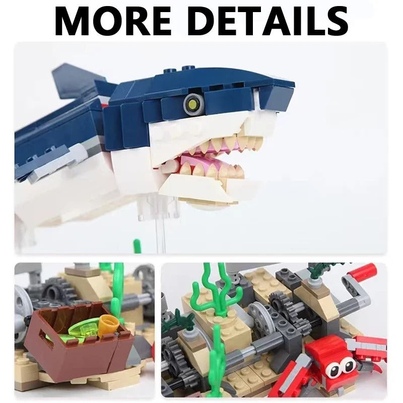 3-in-1 Mechanical Swimming Shark Building Blocks – Creative Marine Animal Construction Set