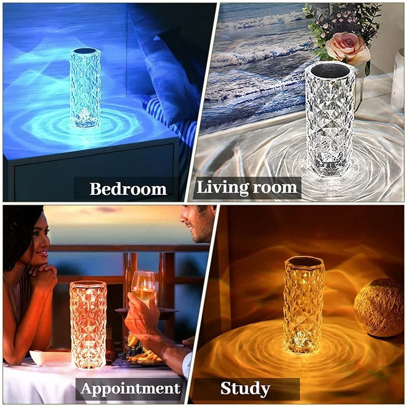 Crystal Rose Table Lamp – 16 Colour RGB LED Night Light with Remote & USB-C Rechargeable