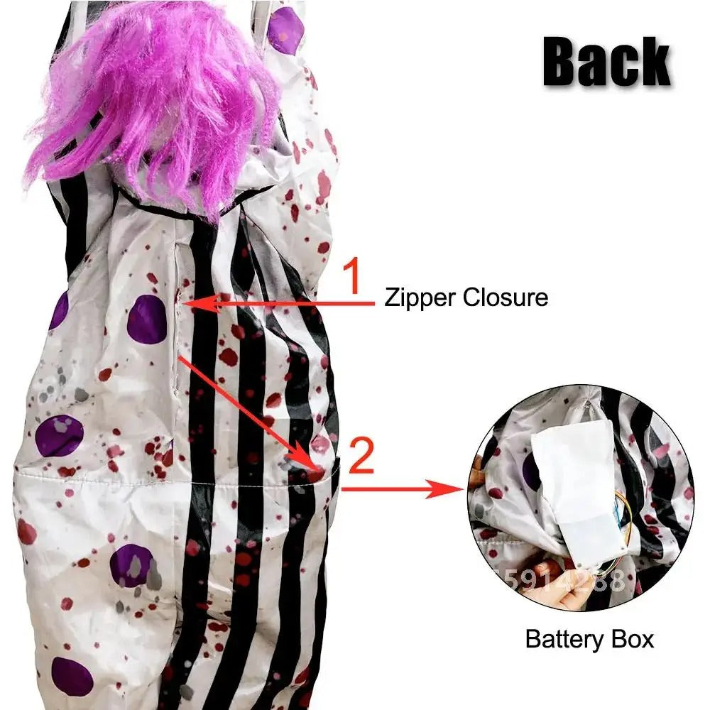 Scary Hanging Clown Animatronics with Glowing Eyes – Haunted Halloween Prop