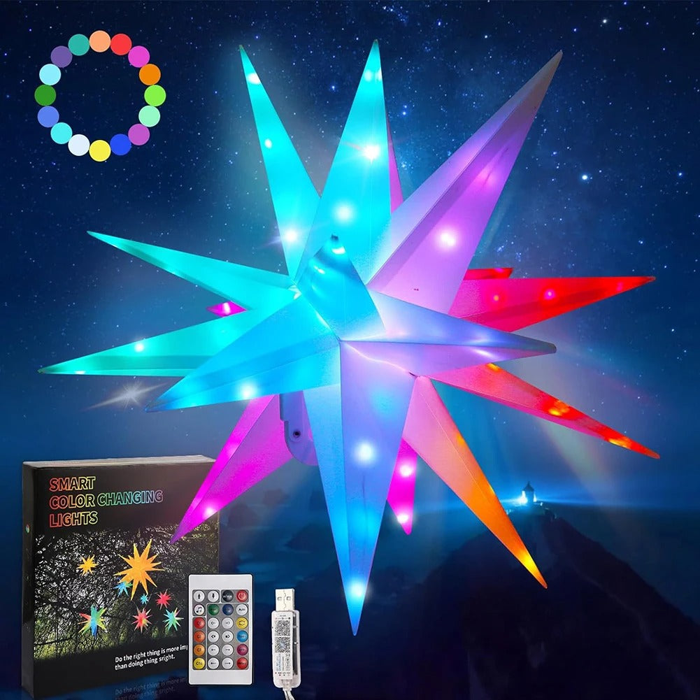 Christmas Tree Topper Star – Shiny LED Light with Bluetooth & USB Power for Festive Tree Decoration
