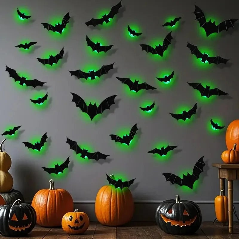 Halloween 3D Lighted Bats – Purple & Green LED Window & Wall Stickers